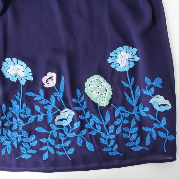 LOFT dress petite 00 00P Blue Embroidered Floral Hem Sleeveless Shift A-line - Picture 5 of 10
